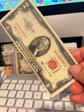 1953 $2 Two Dollar Bill Red Seal A75208886A Circ. #206633605897